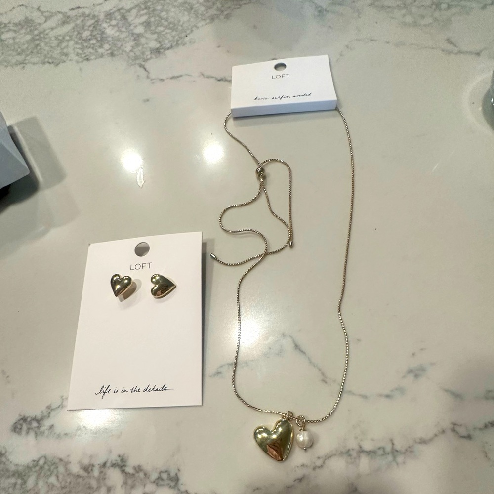 LOFT Gold Heart Necklace and Earring Set